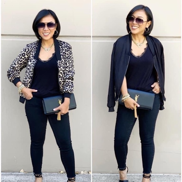 Reversible Bomber Jacket in Leopard/Black Print - Picture 2 of 2